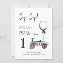 Boy 1st Birthday Vintage Race Car Invitation