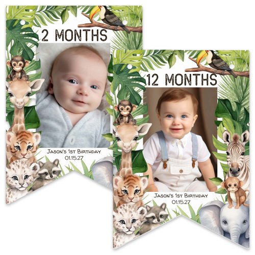 Boy 1st birthday Wild One Animals Montly Photo Bunting Flags