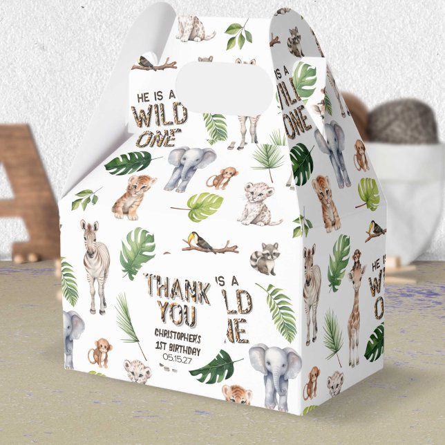 Boy 1st birthday Wild One Jungle Themed Birthday Favor Boxes (Wild One, Boy 1st birthday, Jungle Animals Themed Birthday favor box.)