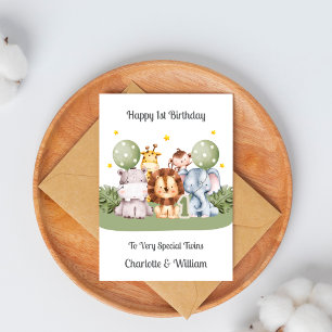 Boy 1st Birthday Wild One Safari Leaf Animals Card