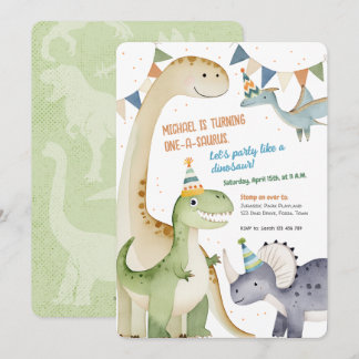 Boy 1st Dinomite Party Cute One-A-Saurus Invitation