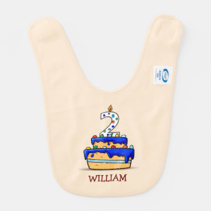Boy 2nd Birthday, 2 on Sweet Blue Cake Baby Bib