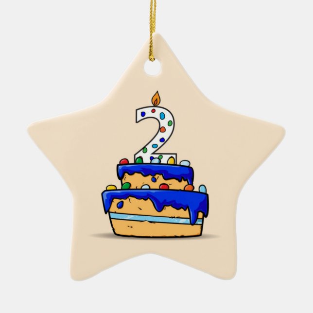 Boy 2nd Birthday, 2 on Sweet Blue Cake Ceramic Ornament (Front)