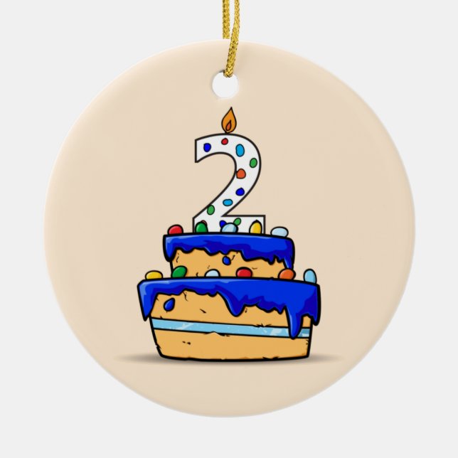 Boy 2nd Birthday, 2 on Sweet Blue Cake Ceramic Ornament (Front)