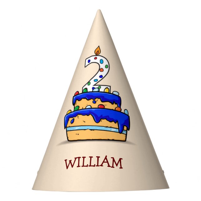 Boy 2nd Birthday, 2 on Sweet Blue Cake Party Hat (Front)
