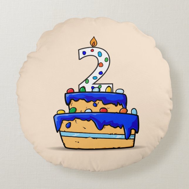 Boy 2nd Birthday, 2 on Sweet Blue Cake Round Pillow (Front)