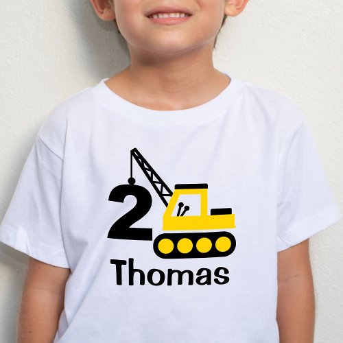 Boy 2nd Birthday Construction Crane T_Shirt