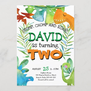 Boy 2nd Birthday Dinosaur Boys Second Birthday Invitation