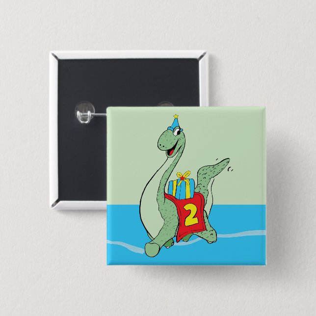 Boy, 2nd Birthday Dinosaur Button (Front & Back)