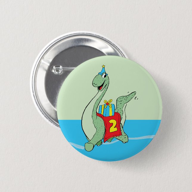 Boy, 2nd Birthday Dinosaur Button (Front & Back)