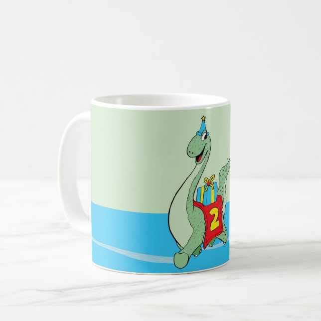 Boy, 2nd Birthday Dinosaur Coffee Mug (Front Left)