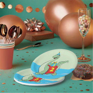 Boy, 2nd Birthday Dinosaur Paper Plates