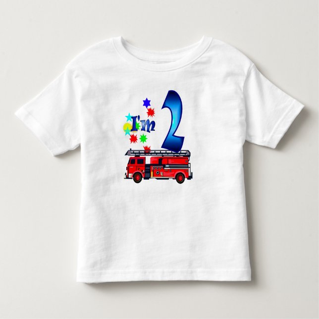 Boy 2nd birthday fire engine toddler t-shirt (Front)