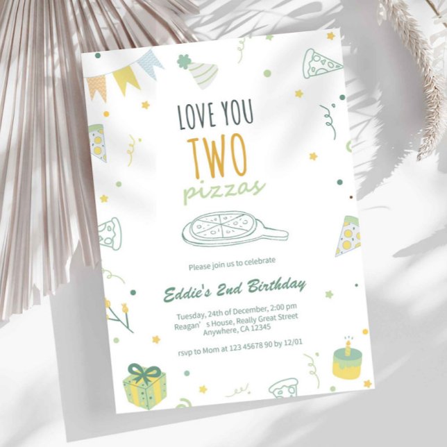 Boy 2nd Birthday Pizza Party Invitation Blue (Boy 2nd Birthday Pizza Theme Invitation)