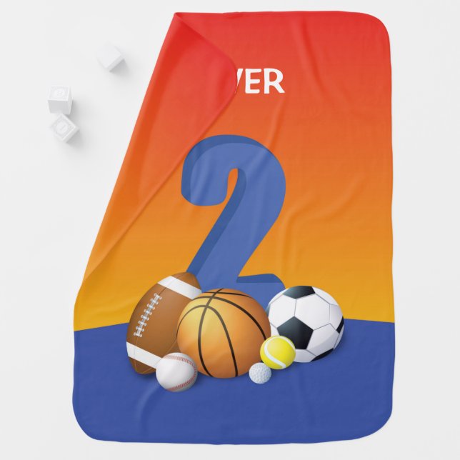 Boy 2nd Birthday Sports Balls Baby Blanket (In Situ)
