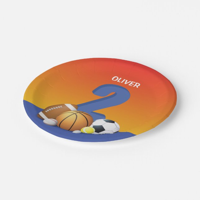 Boy 2nd Birthday Sports Balls Paper Plates (Angled)