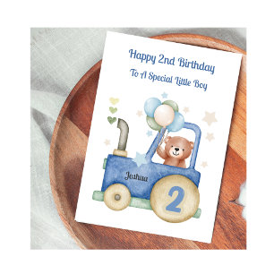 Boy 2nd Birthday Tractor Bear Birthday Card