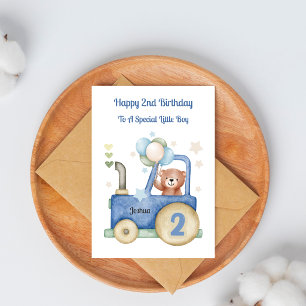 Boy 2nd Birthday Tractor Bear Birthday Card