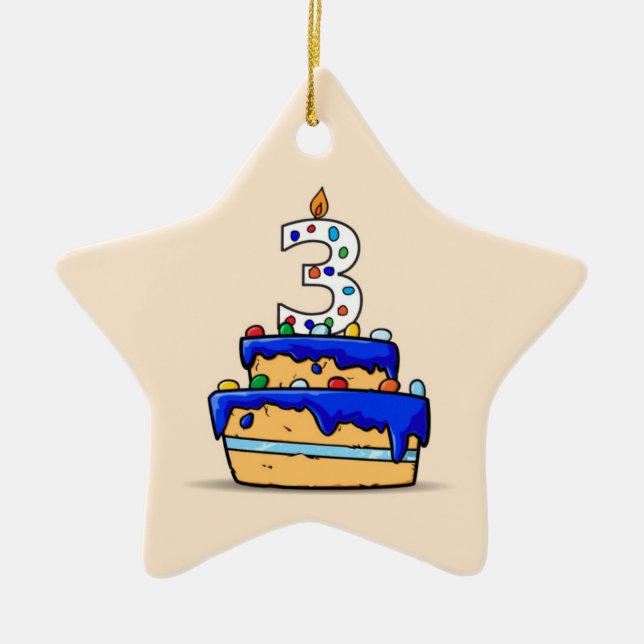 Boy 3rd Birthday, 3 on Sweet Blue Cake Ceramic Ornament (Front)