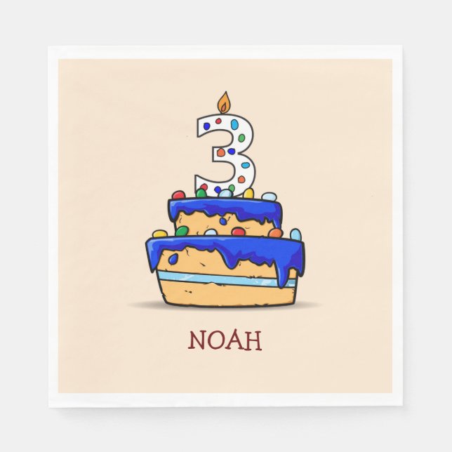Boy 3rd Birthday, 3 on Sweet Blue Cake Napkins (Front)