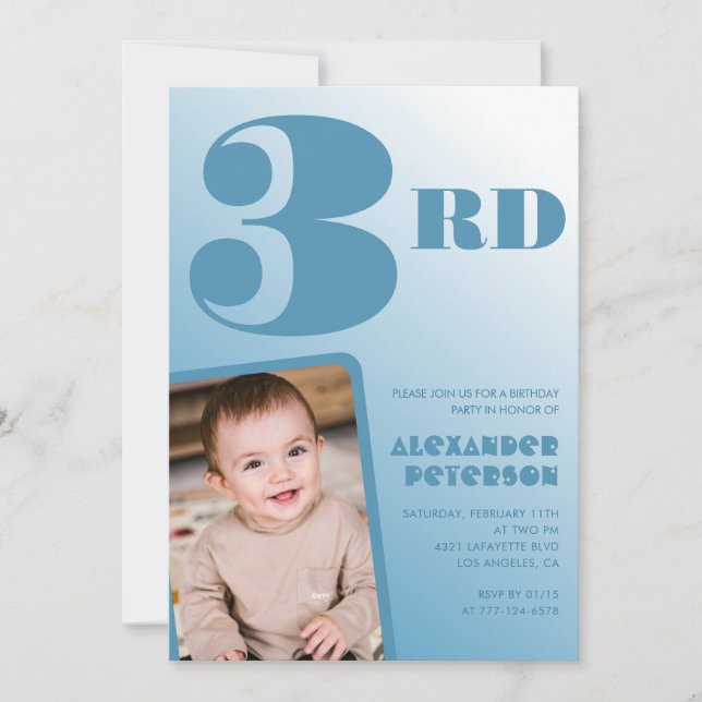 Boy 3rd birthday invitations Blue Photo (Front)