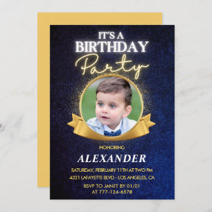 Boy 3rd birthday invitations  Elegant Chic Photo