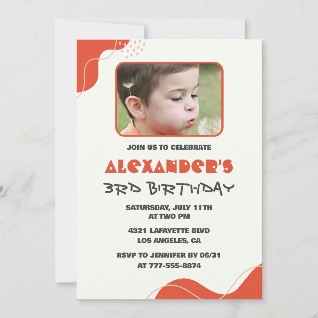 Boy 3rd birthday invitations Modern Photo Red (Front)
