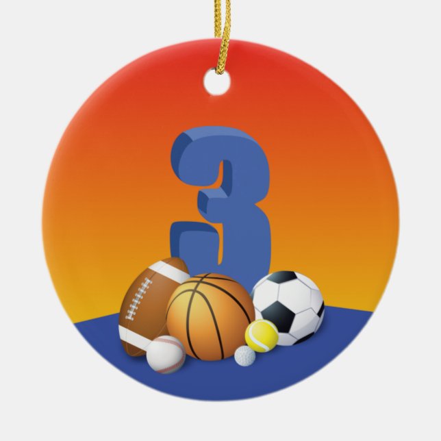 Boy 3rd Birthday Sports Balls Ceramic Ornament (Front)