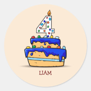 Boy 4th Birthday, 4 on Sweet Blue Cake Classic Round Sticker