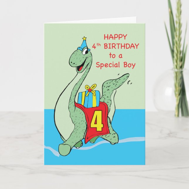 Boy, 4th Birthday Dinosaur Card (Front)