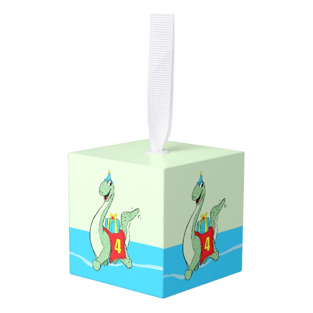 Boy, 4th Birthday Dinosaur Cube Ornament (Front Angled)