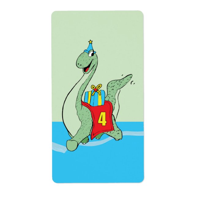 Boy, 4th Birthday Dinosaur Label (Front)