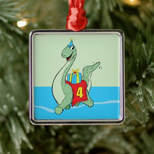 Boy, 4th Birthday Dinosaur Metal Ornament
