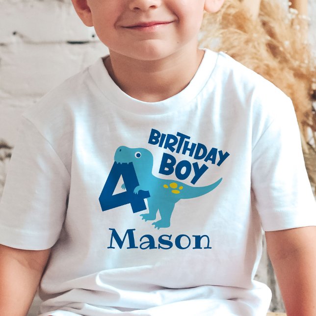 Boy 4th Birthday Dinosaur Personalized T-Shirt (Creator Uploaded)