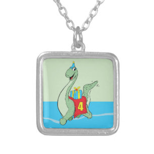 Boy, 4th Birthday Dinosaur Silver Plated Necklace