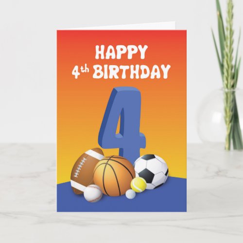 Boy 4th Birthday Sports Balls Card