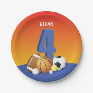 Boy 4th Birthday Sports Balls Paper Plates