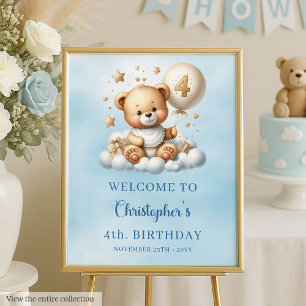 Boy 4th Birthday Teddy Bear Welcome Poster