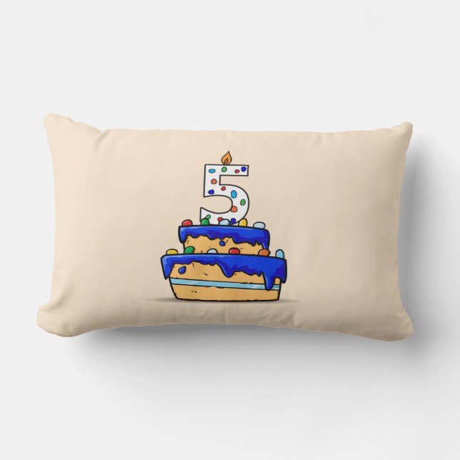 Boy 5th Birthday, 5 on Sweet Blue Cake Lumbar Pillow (Front)