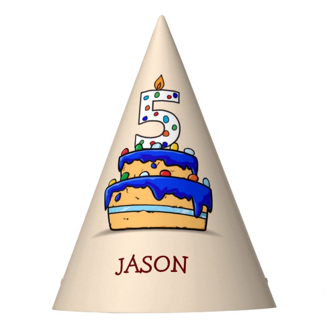 Boy 5th Birthday, 5 on Sweet Blue Cake Party Hat (Front)