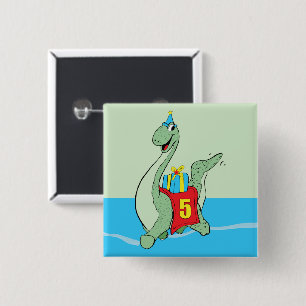 Boy, 5th Birthday Dinosaur Button
