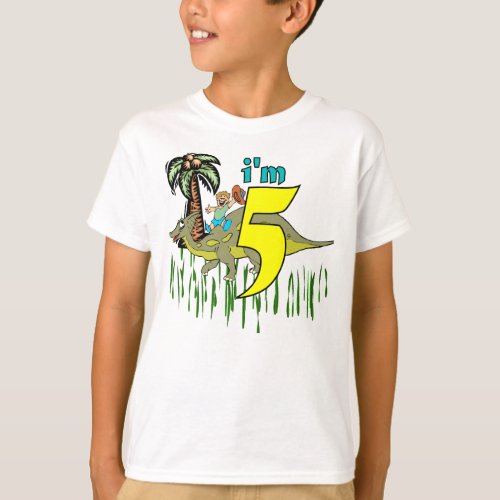 Boy 5th birthday dinosaur T_Shirt
