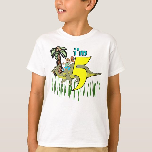 Boy 5th birthday dinosaur T-Shirt (Front)