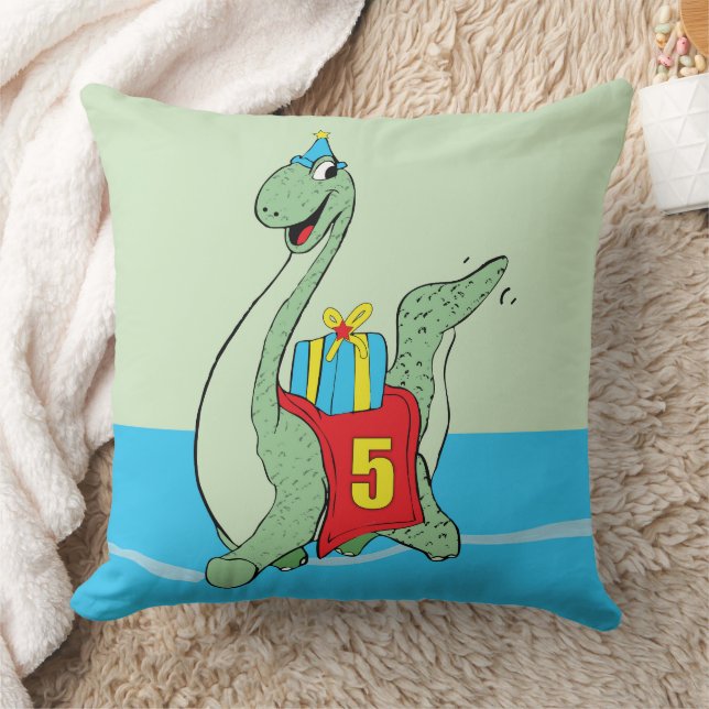 Boy, 5th Birthday Dinosaur Throw Pillow (Blanket)