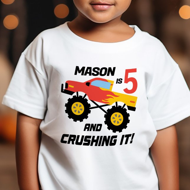 Boy 5th Birthday Monster Truck Personalized Baby T-Shirt (Creator Uploaded)