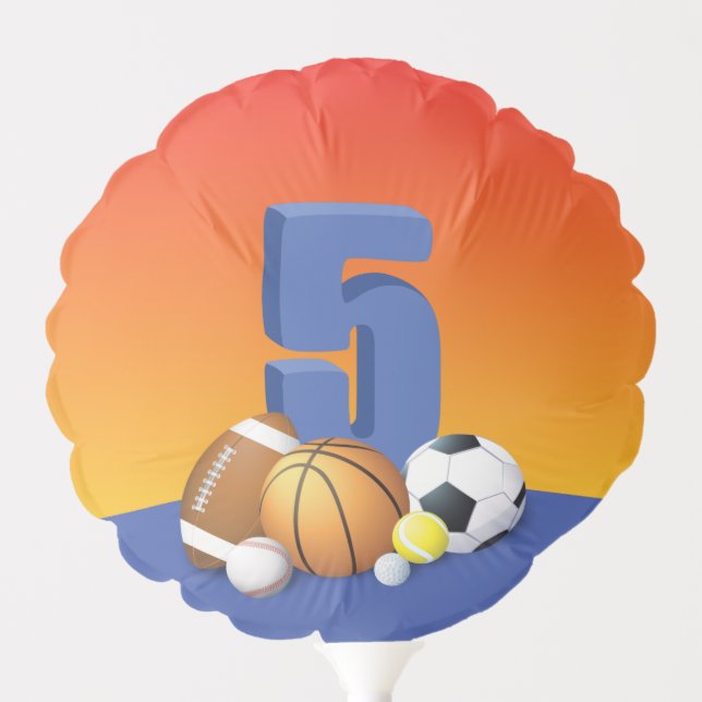 Boy 5th Birthday Sports Balls Balloon (Front)