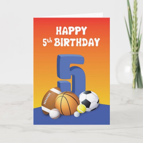 Boy 5th Birthday Sports Balls Card