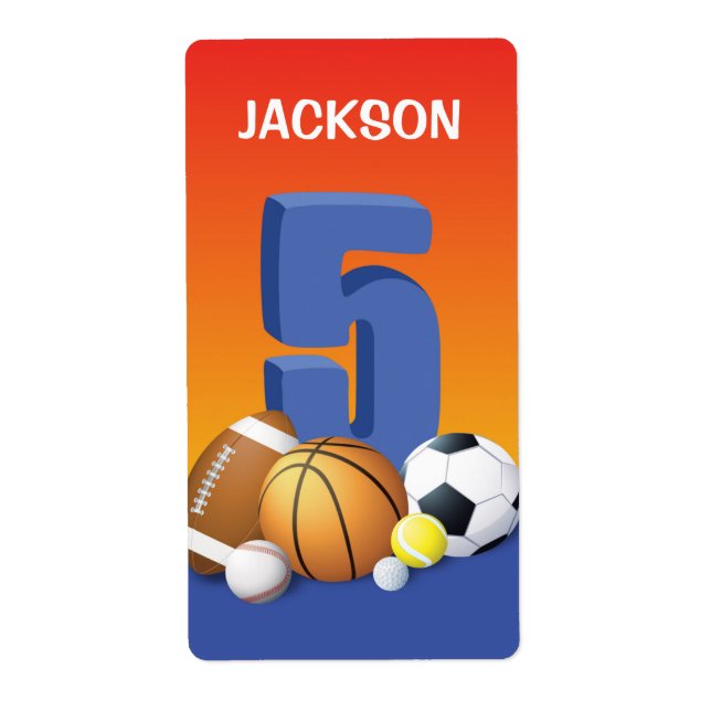 Boy 5th Birthday Sports Balls Label (Front)