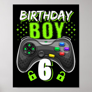 Boy 6 Video Game Controller Gamer 6th Birthday Gif Poster