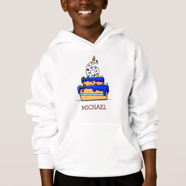 Boy 6th Birthday, 6 on Sweet Blue Cake Hoodie (Front)